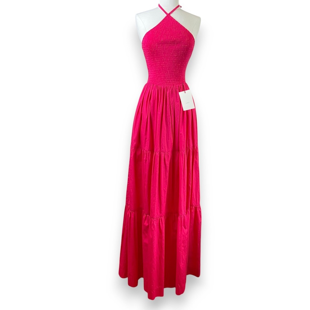 NWT SWF Diamond Tiered Maxi Dress Womens Small Rosado Pink Bohemian Cotton